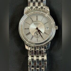 Tiffany & Co. Men’s Swiss-Made Stainless Steel Watch Diamond Bezel Date Display